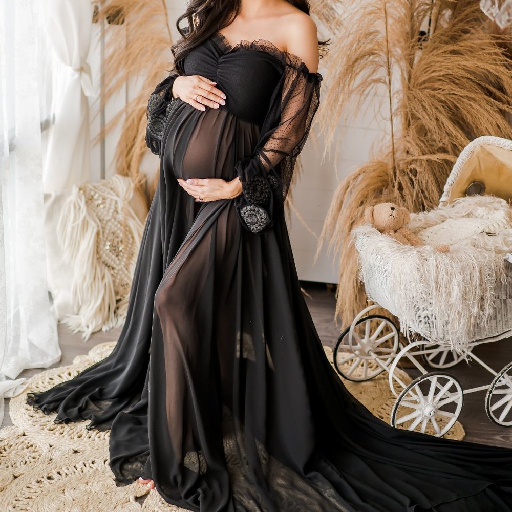 Black silky maternity gown